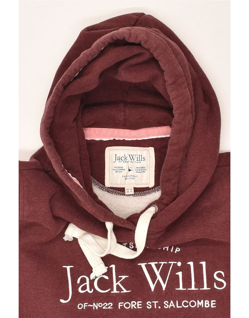 JACK WILLS Womens Graphic Hoodie Jumper UK 16 Large Maroon Cotton | Vintage Jack Wills | Thrift | Second-Hand Jack Wills | Used Clothing | Messina Hembry 