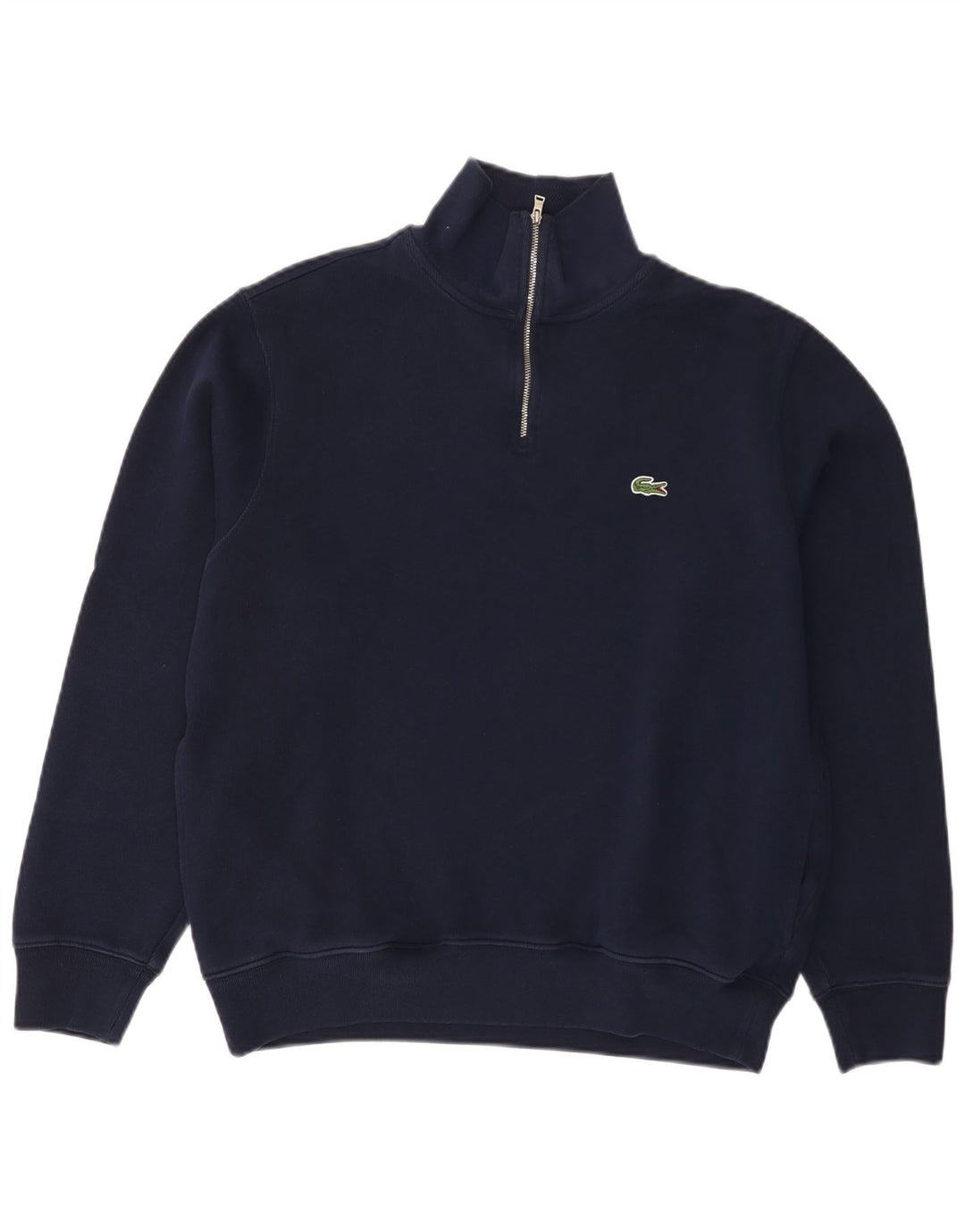 Lacoste Mens Zip Neck Jumper Sweater Size 5 Large Navy Blue Cotton