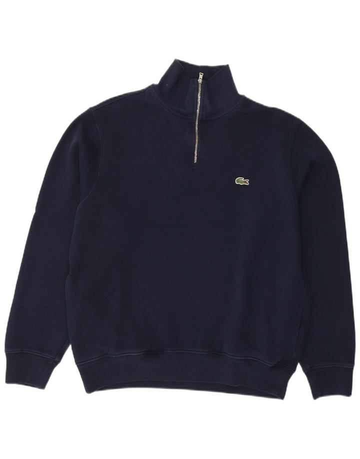 Lacoste Mens Zip Neck Jumper Sweater Size 5 Large Navy Blue Cotton