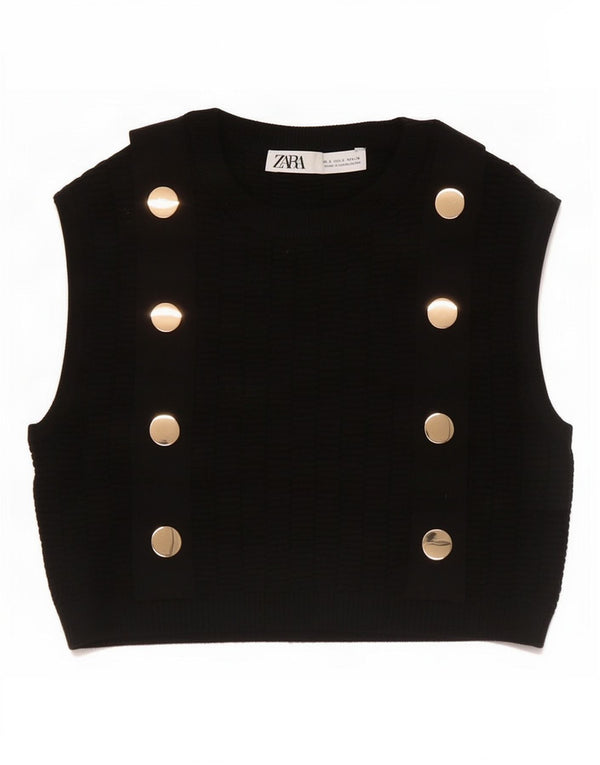 Zara Womens Crop Vest Tank Top UK 4 XS Black Viscose