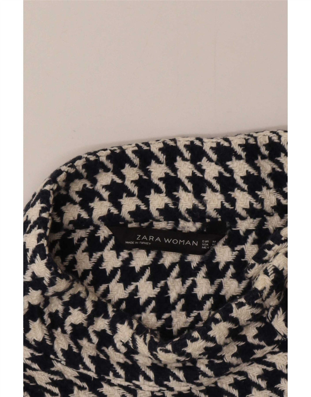 Zara Womens Button Neck Jumper Sweater UK 14 Medium Black Houndstooth