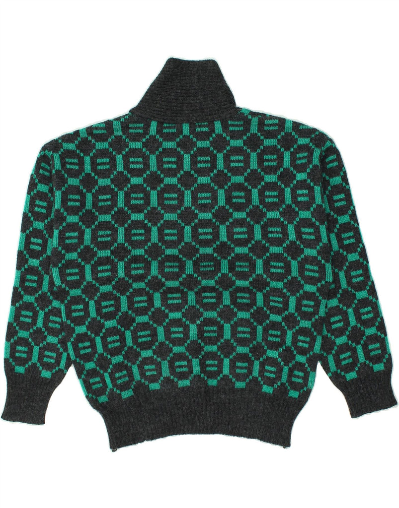 VINTAGE Mens Shawl Neck Jumper Sweater Small Green Geometric | Vintage Vintage | Thrift | Second-Hand Vintage | Used Clothing | Messina Hembry 