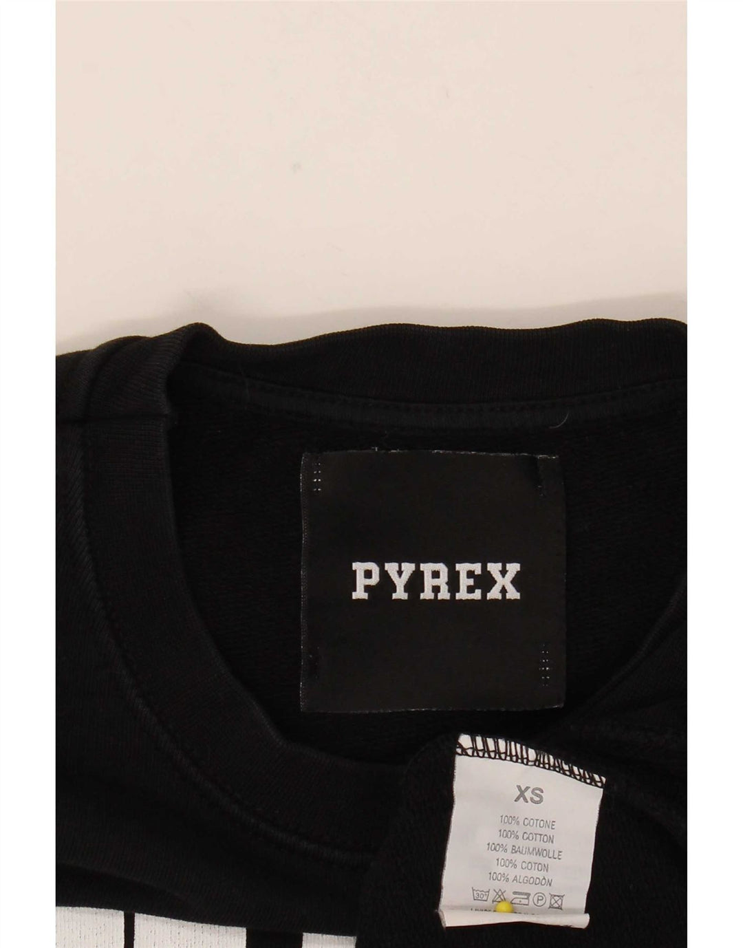 Pyrex Womens Oversized Crop Graphic Sweatshirt Jumper UK 6 XS Black Cotton