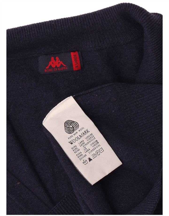 Kappa Mens Cardigan Sweater XL Navy Blue Virgin Wool