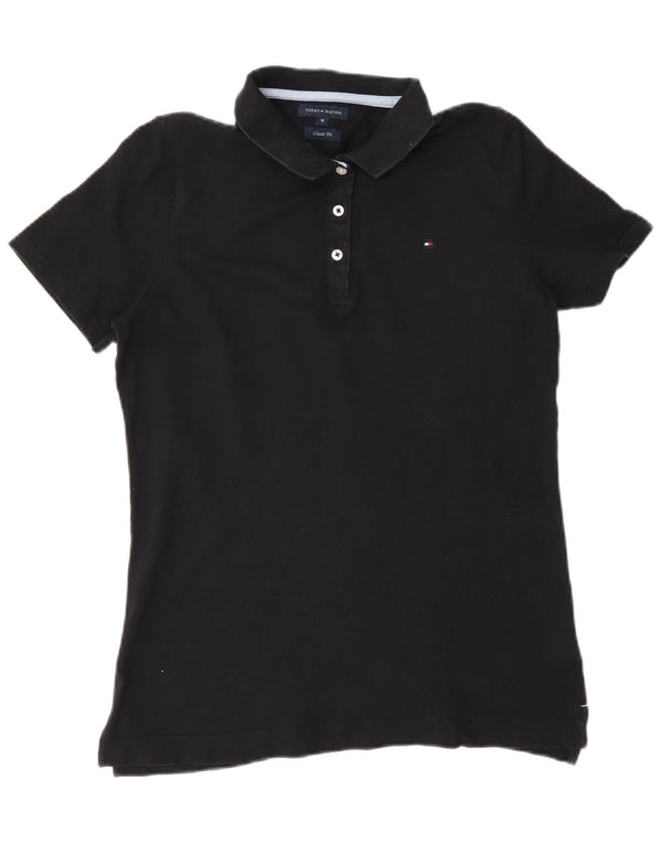 Tommy Hilfiger Womens Classic Fit Polo Shirt UK 12 Medium Black Cotton