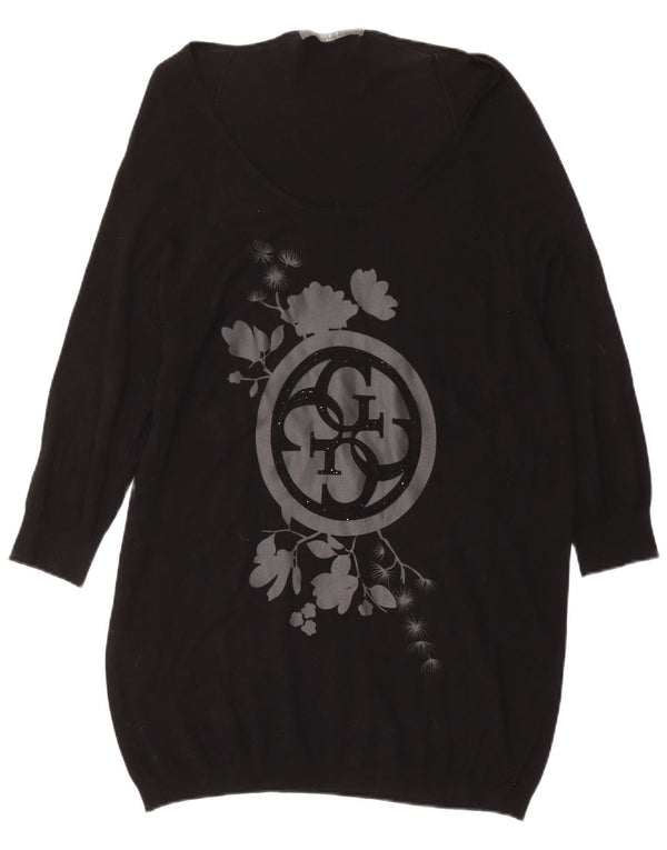 Guess Womens Graphic Jumper Dress UK 14 Large Black Floral