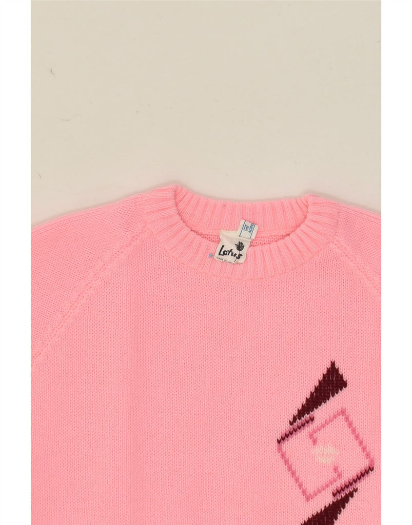 VINTAGE Womens Graphic Crew Neck Jumper Sweater UK 12 Medium Pink Acrylic | Vintage Vintage | Thrift | Second-Hand Vintage | Used Clothing | Messina Hembry 