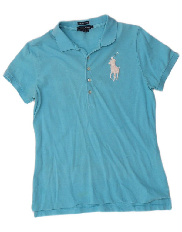 Ralph Lauren Womens Skinny Polo Shirt UK 14 Large Blue Cotton