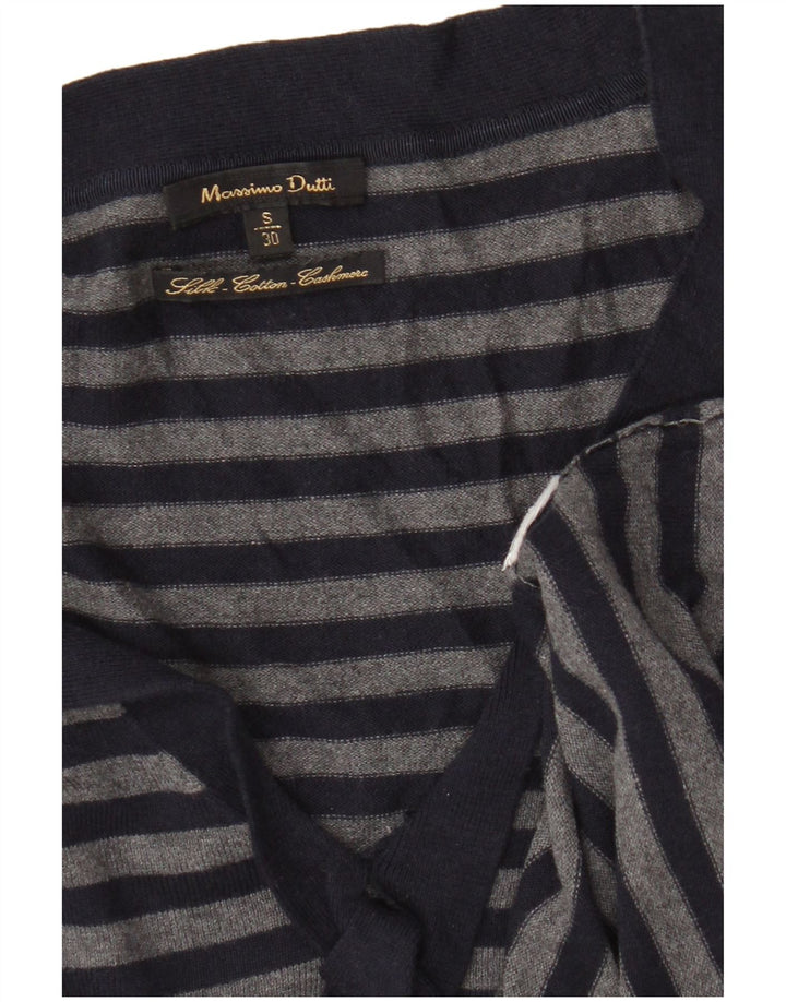Massimo Dutti Womens V-Neck Jumper Sweater UK 8 Small Navy Blue Striped
