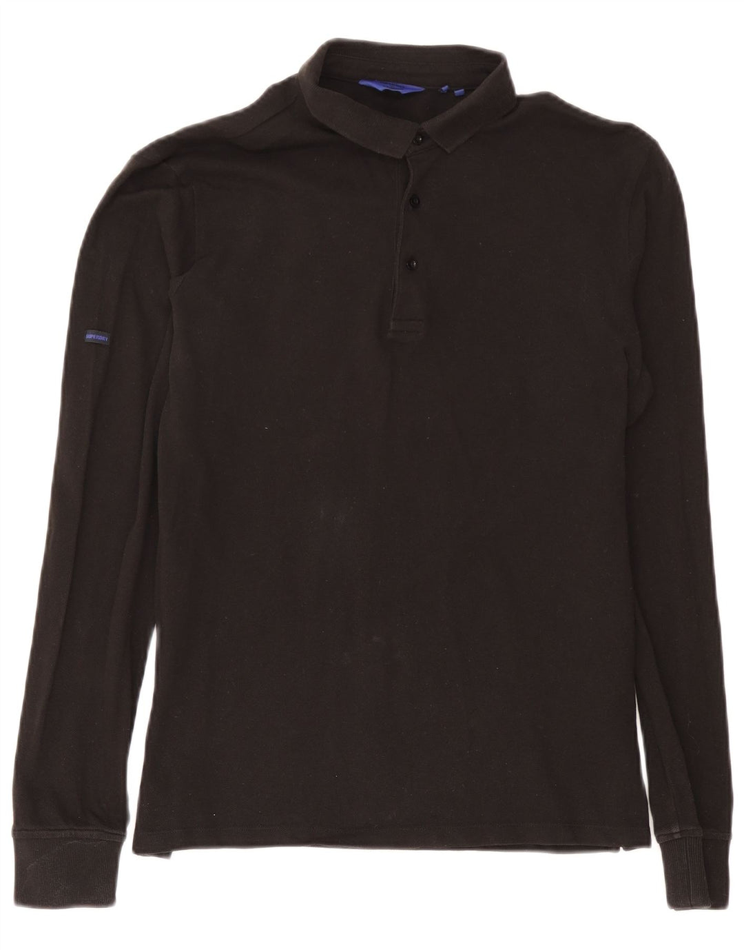 Superdry Mens Long Sleeve Polo Shirt Medium Black Cotton