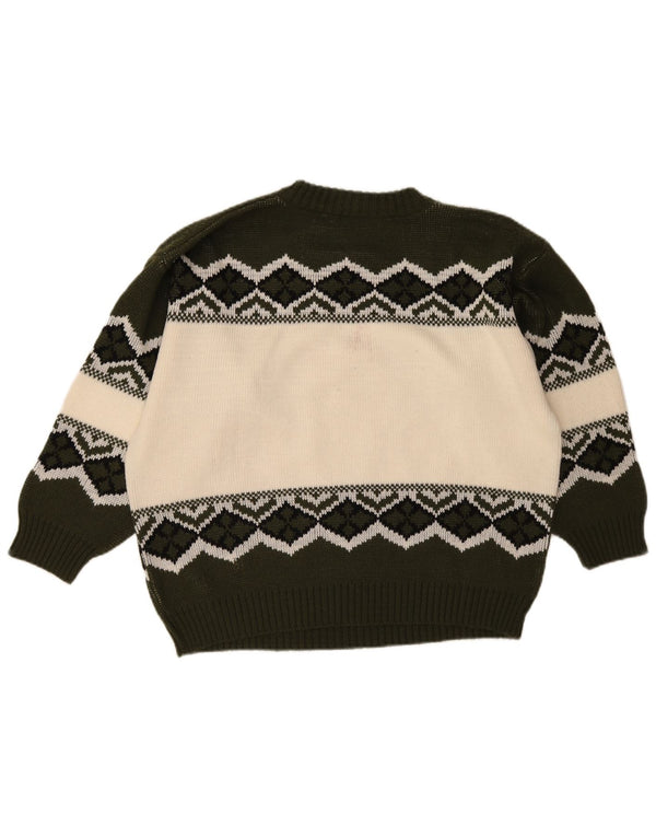 Vintage Mens Graphic Turtle Neck Jumper Sweater Large Green Geometric