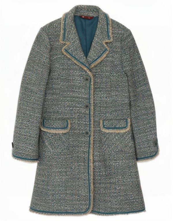 Monsoon Womens Overcoat UK 14 Medium Blue Flecked Acrylic