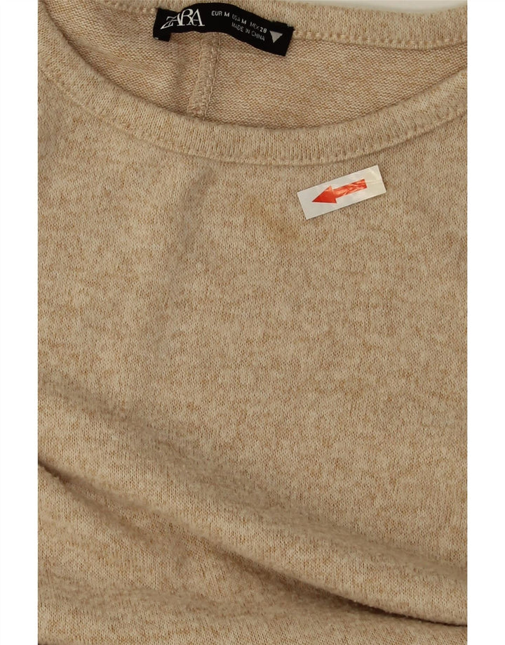 Zara Womens Long Sleeve Jumper Dress UK 12 Medium Beige Flecked Polyester