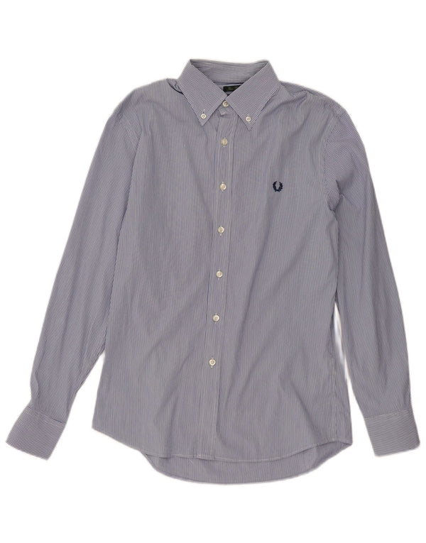Fred Perry Mens Slim Fit Shirt Medium Blue Striped Cotton Classic