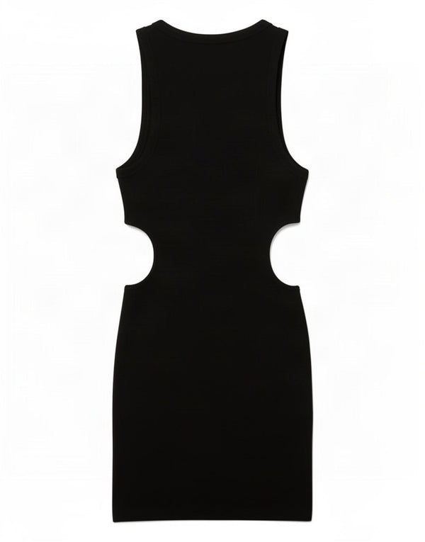Zara Womens Sleeveless Cutout Bodycon Dress UK 12 Medium Black Cotton