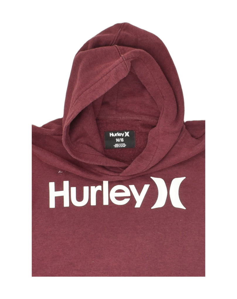 HURLEY Boys Graphic Hoodie Jumper 14-15 Years Maroon Cotton | Vintage Hurley | Thrift | Second-Hand Hurley | Used Clothing | Messina Hembry 