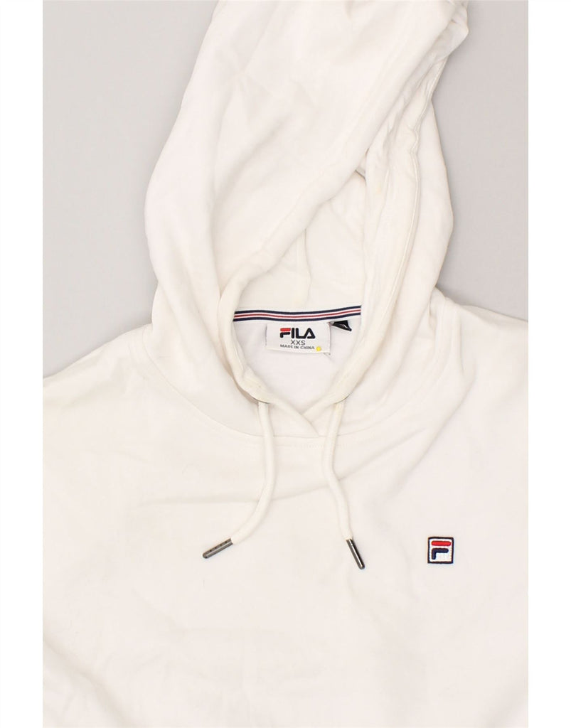 FILA Womens Crop Hoodie Jumper UK 2 2XS White Cotton | Vintage Fila | Thrift | Second-Hand Fila | Used Clothing | Messina Hembry 