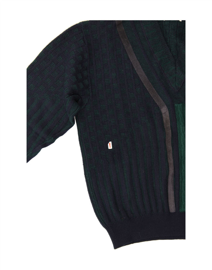 GORDON Mens V-Neck Jumper Sweater Medium Navy Blue Striped Vintage Gordon and Second-Hand Gordon from Messina Hembry 