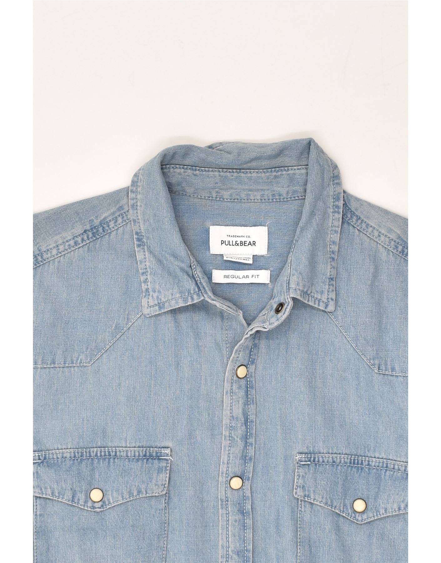Pull&Bear Western Denim Shirt In Mid Wash Blue In Regular Fit | Blingby