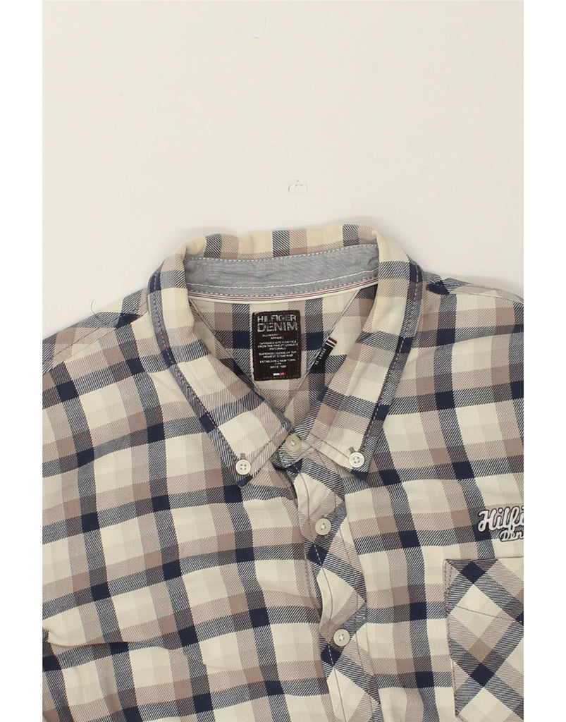 TOMMY HILFIGER Mens Shirt 2XL Beige Check Cotton | Vintage Tommy Hilfiger | Thrift | Second-Hand Tommy Hilfiger | Used Clothing | Messina Hembry 