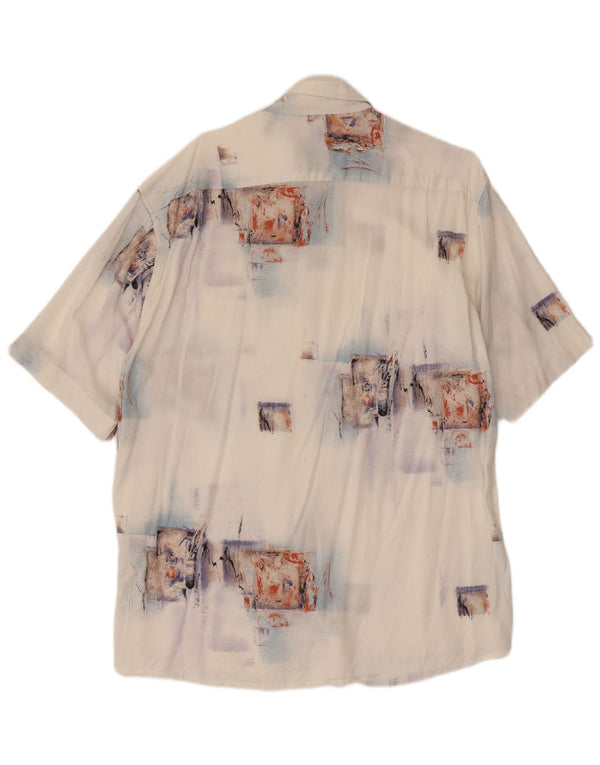 Vintage Mens Short Sleeve Shirt Large White Patchwork