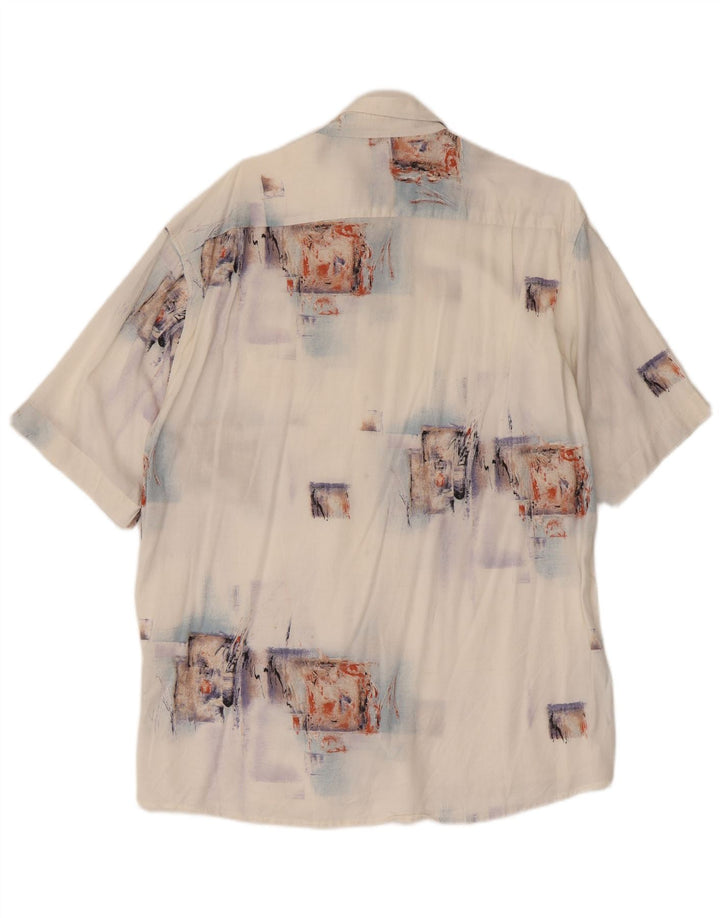 Vintage Mens Short Sleeve Shirt Large White Patchwork