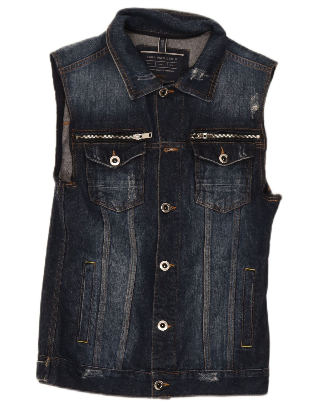 Zara Mens Denim Gilet UK 36 Small Navy Blue Cotton