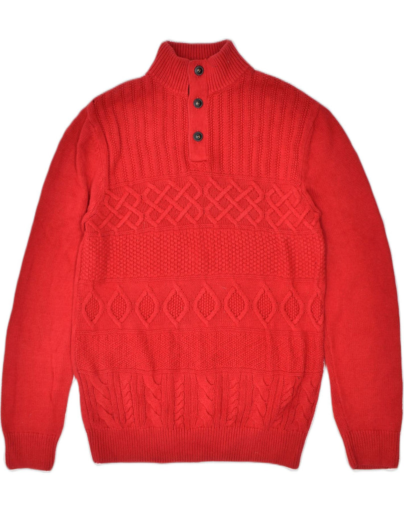 CHAPS Mens Button Neck Jumper Sweater Small Red Cotton | Vintage Chaps | Thrift | Second-Hand Chaps | Used Clothing | Messina Hembry 