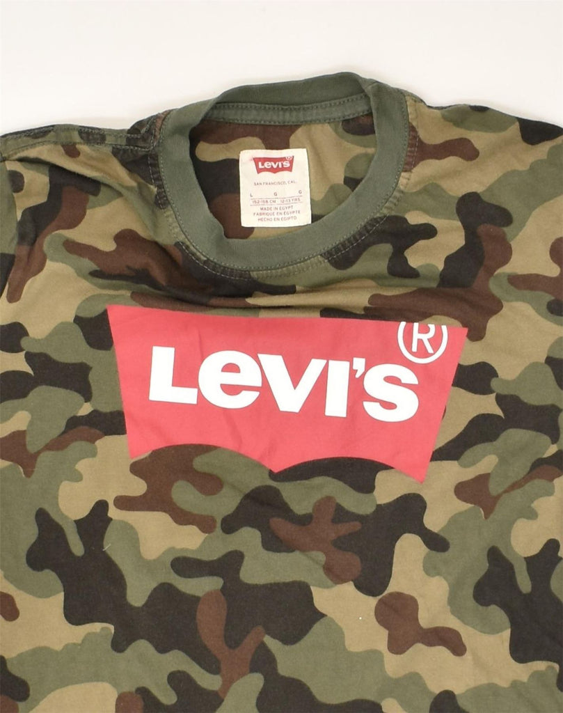 LEVI'S Boys Graphic T-Shirt Top 12-13 Years Large Khaki Camouflage Cotton | Vintage Levi's | Thrift | Second-Hand Levi's | Used Clothing | Messina Hembry 