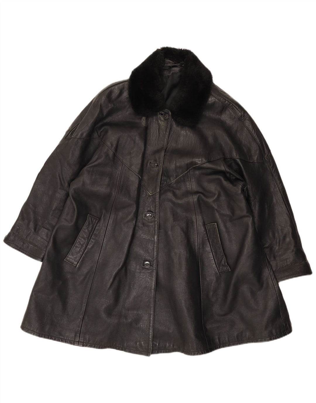 Vintage Womens Leather Coat UK 14 Large Black
