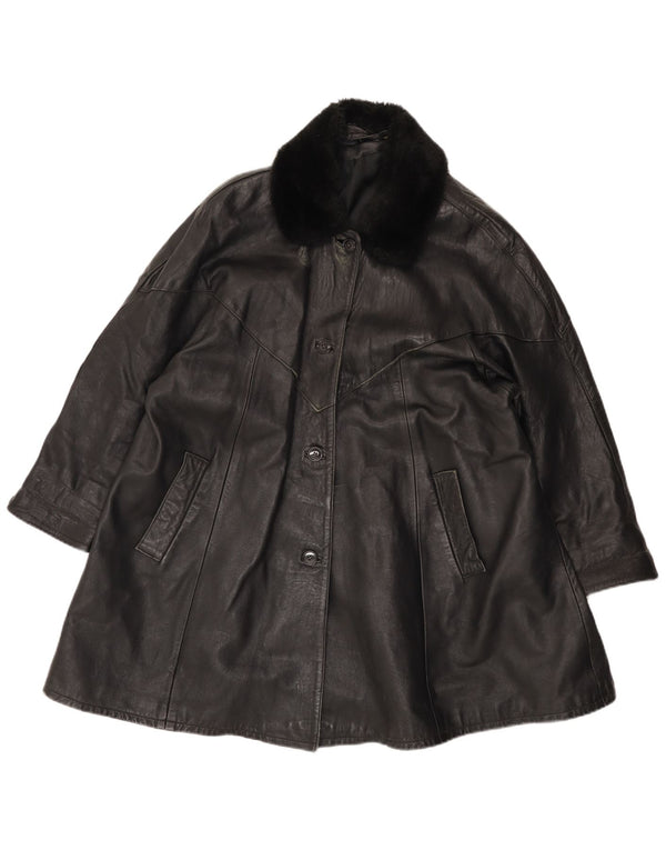 Vintage Womens Leather Coat UK 14 Large Black