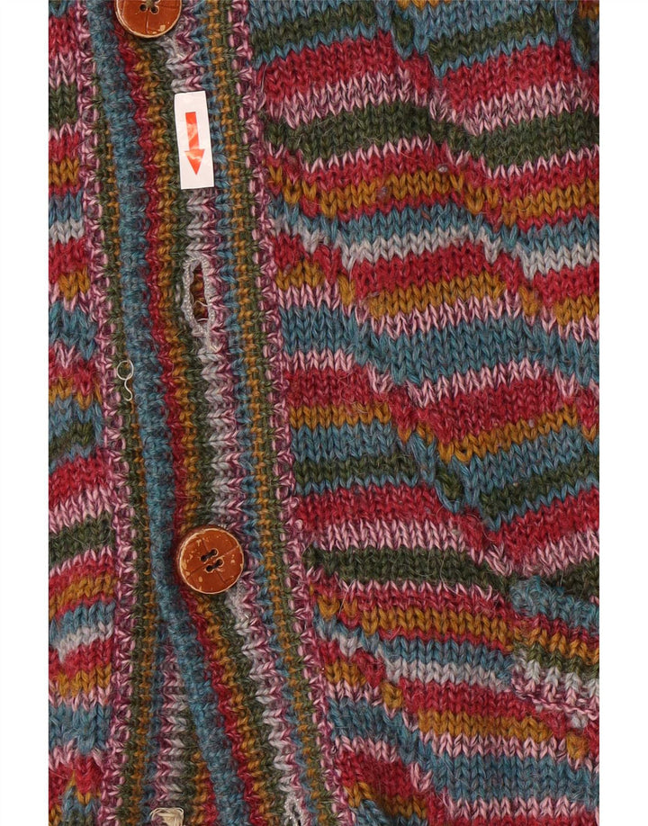 Vintage Mens Cardigan Sweater Large Multicoloured Striped Wool
