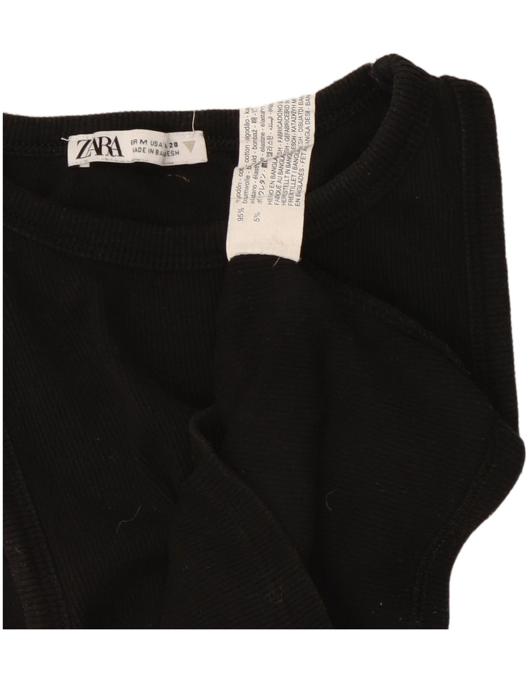 ZARA Womens Crop Vest Top UK 12 Medium Black Cotton