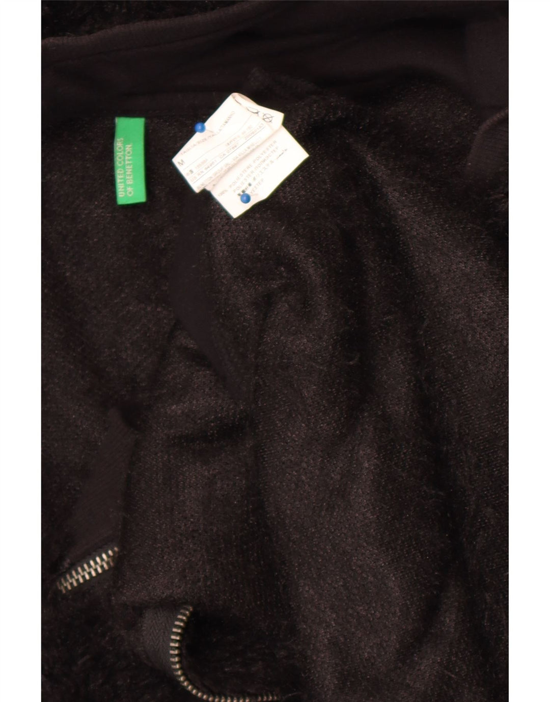 Benetton Womens Hooded Fleece Jacket UK 14 Medium Black Polyester