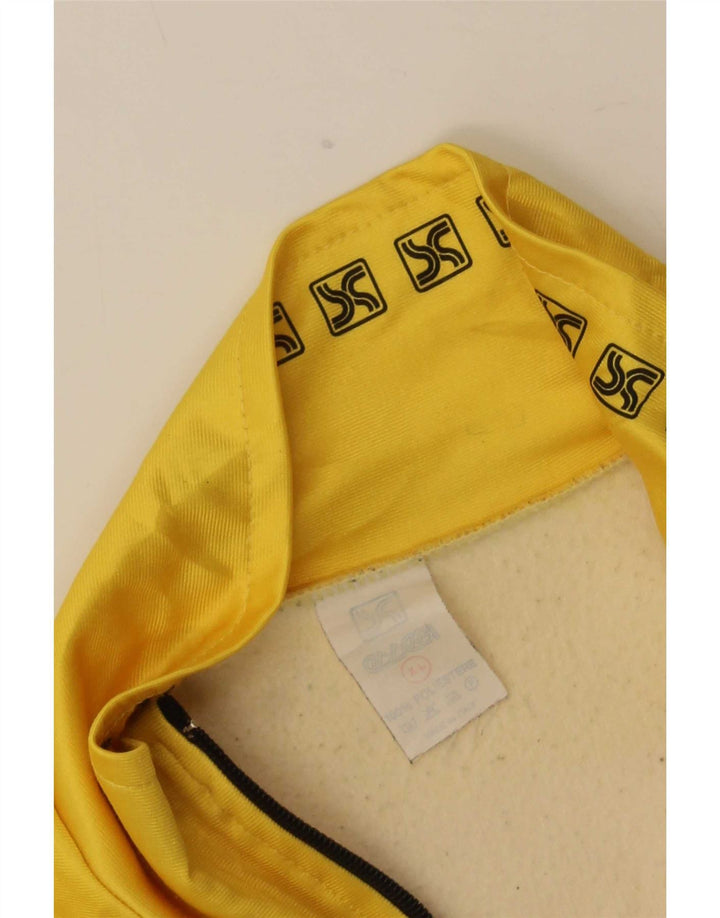 Vintage Mens Graphic Tracksuit Top Jacket XL Yellow Striped Polyester