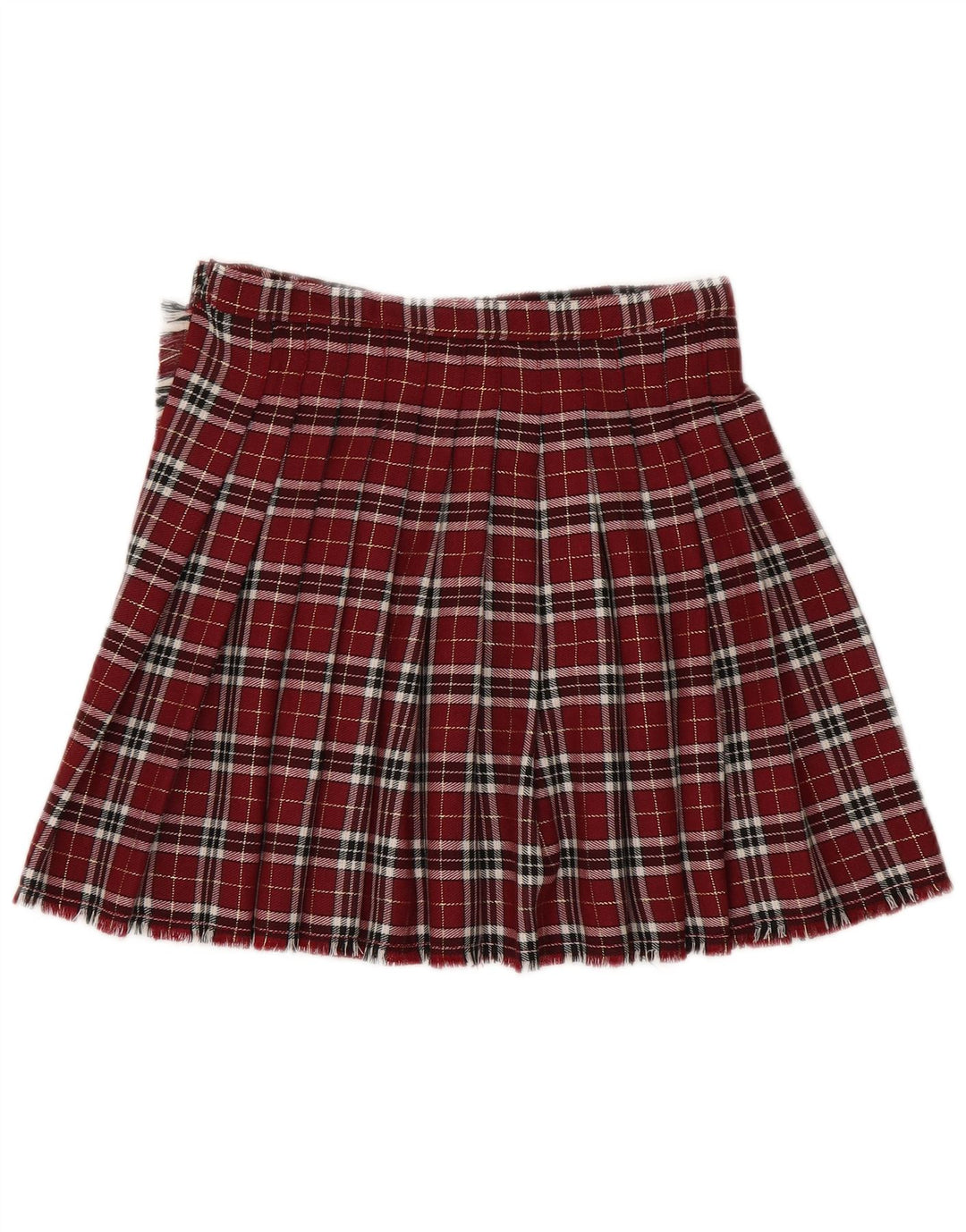 Vintage Womens Wrap Knife Pleated Skirt Medium W28 Burgundy Check