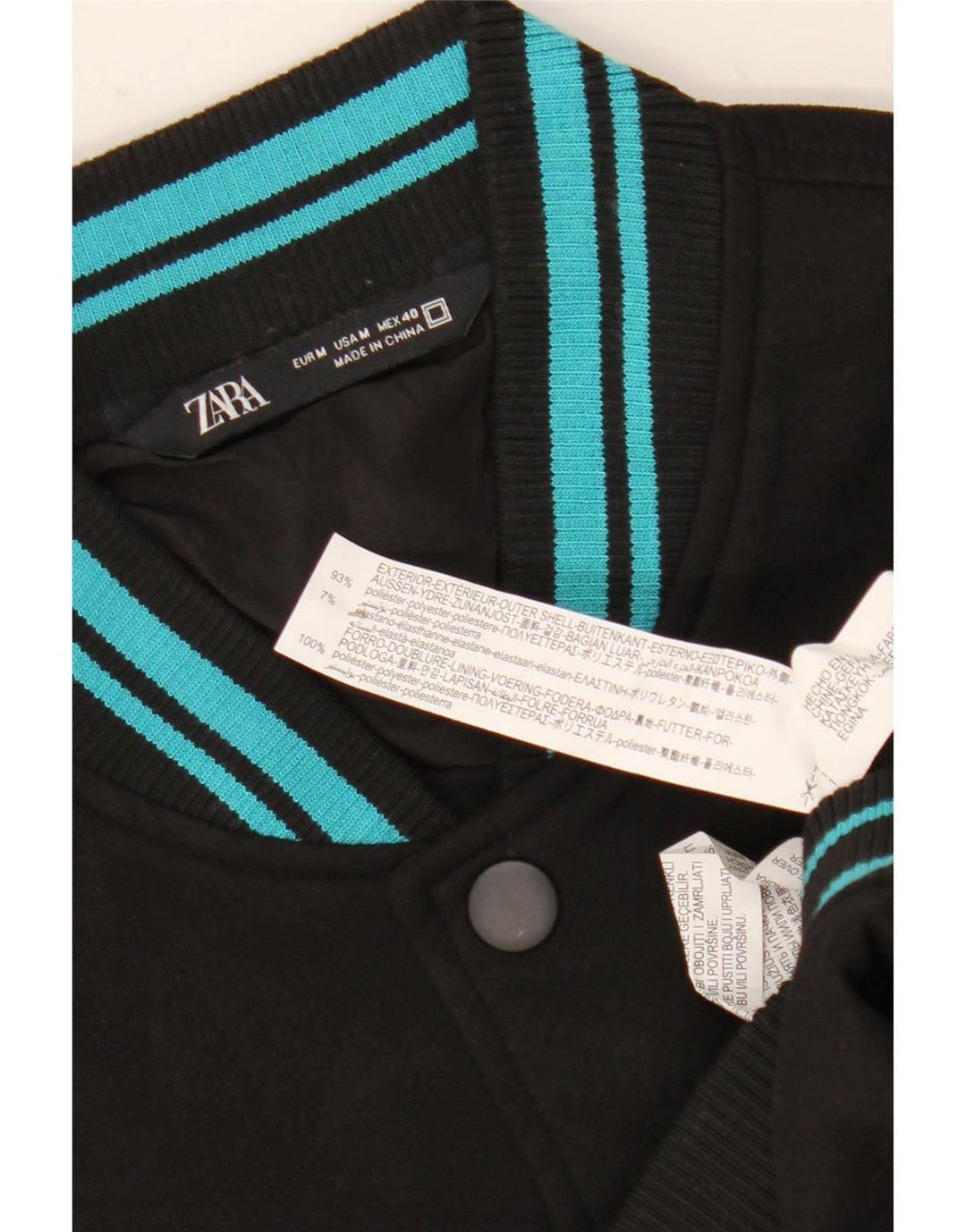 Zara Mens Graphic Varsity Jacket UK 38 Medium Black Polyester