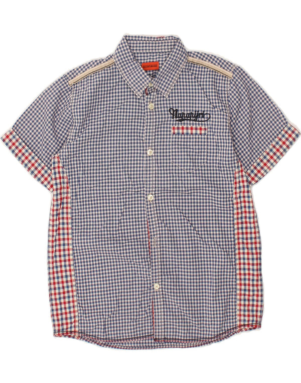 NAPAPIJRI Boys Graphic Short Sleeve Shirt 9-10 Years Blue Check Cotton