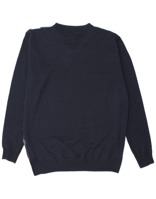 Pierre Cardin Mens V-Neck Jumper Sweater Large Navy Blue Argyle/Diamond