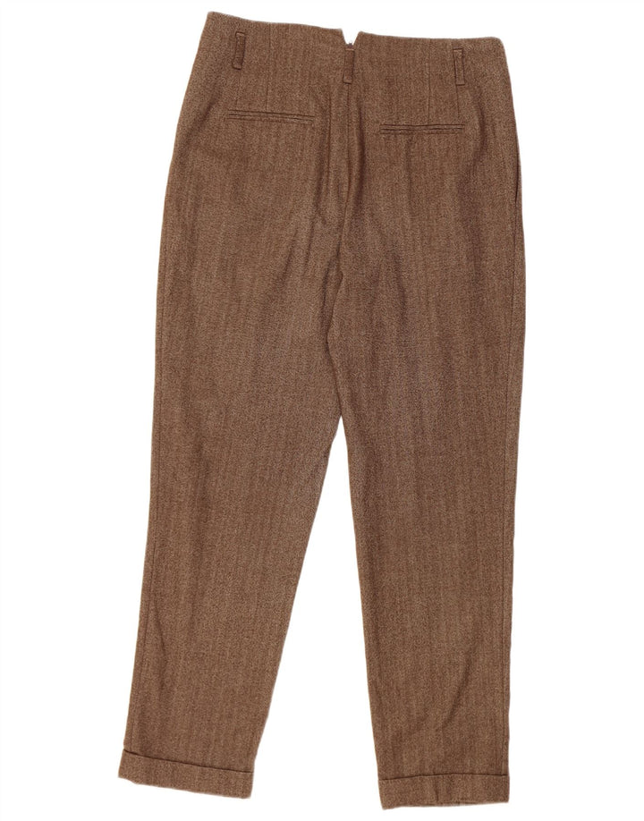 Zara Womens Pegged Casual Trousers Medium W28 L28 Brown Herringbone Wool