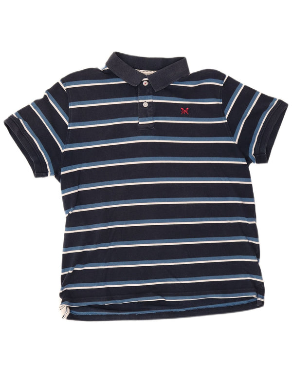 Crew Clothing Mens Polo Shirt XL Navy Blue Striped Cotton