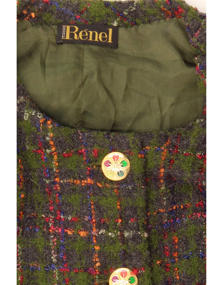 Vintage Womens Crop 5 Button Blazer Jacket UK 14 Medium Green Check