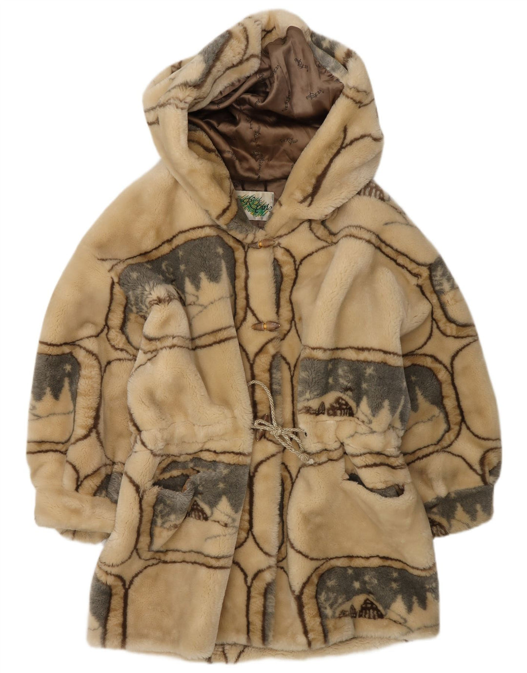 Verde Piu Womens Oversized Hooded Overcoat IT 42 Medium Beige Geometric