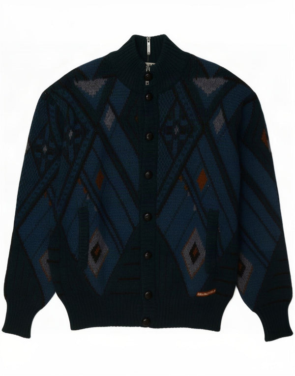 AUSTRALIAN L'ALPINA Mens Cardigan Sweater IT 48 Medium Navy Blue Geometric