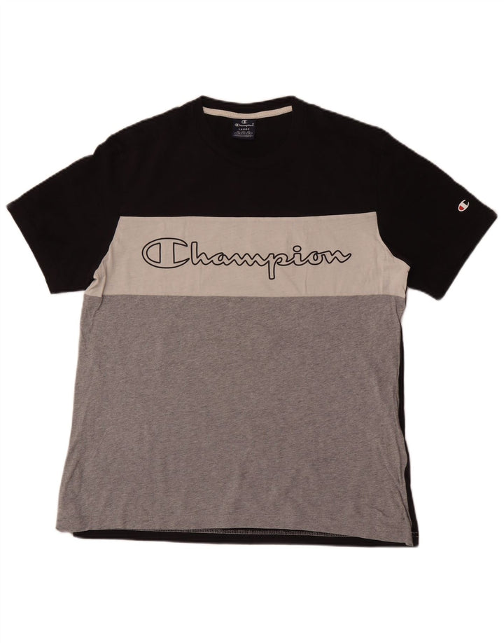 Champion Mens Graphic T-Shirt Top Large Multicoloured Colourblock Cotton