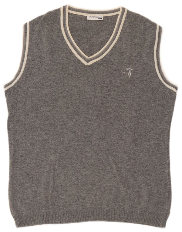 Trussardi Junior Boys Vest Tank Top 13-14 Years Grey Striped Viscose