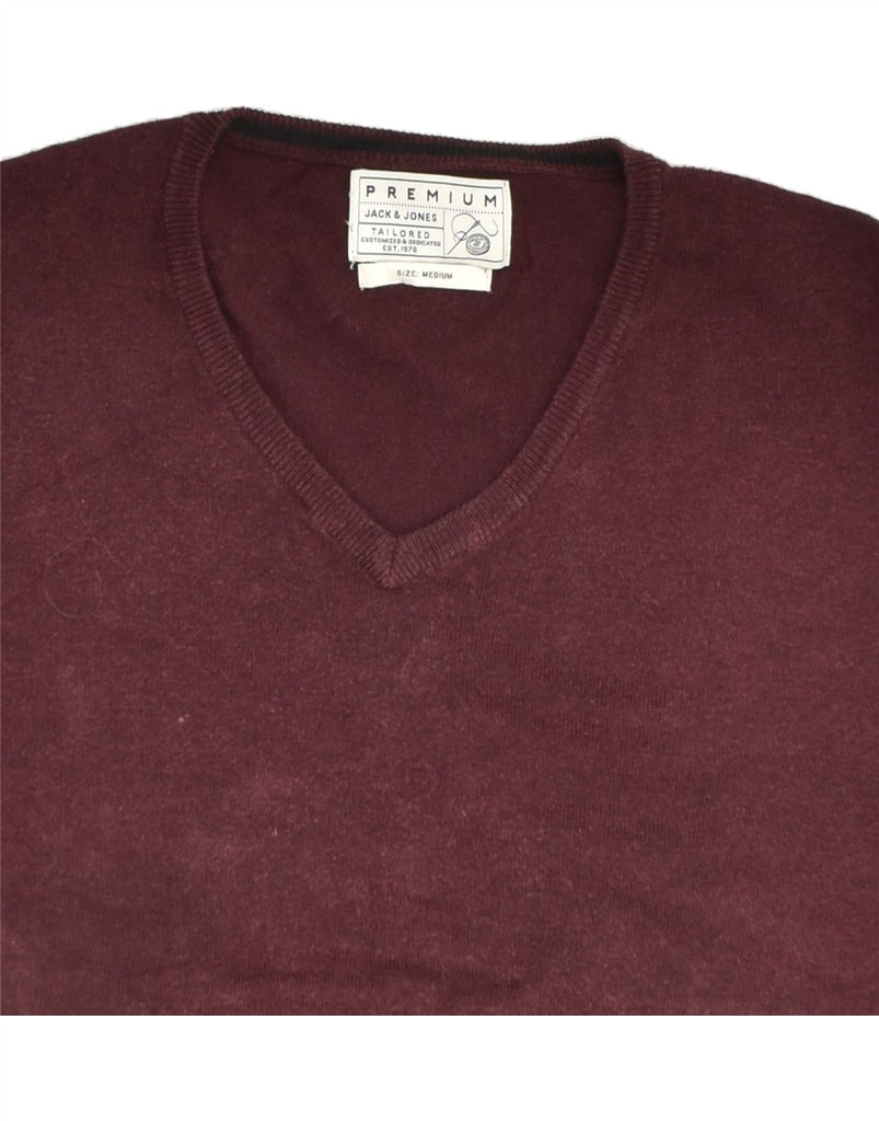 JACK & JONES Mens V-Neck Jumper Sweater Medium Burgundy Acrylic | Vintage Jack & Jones | Thrift | Second-Hand Jack & Jones | Used Clothing | Messina Hembry 