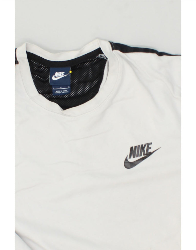 NIKE Mens Top Long Sleeve Large White Colourblock Cotton | Vintage Nike | Thrift | Second-Hand Nike | Used Clothing | Messina Hembry 