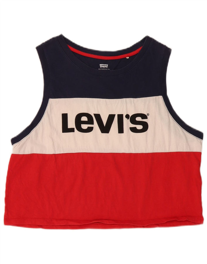 LEVI'S Womens Crop Graphic Vest Top UK 14 Large Multicoloured Colourblock