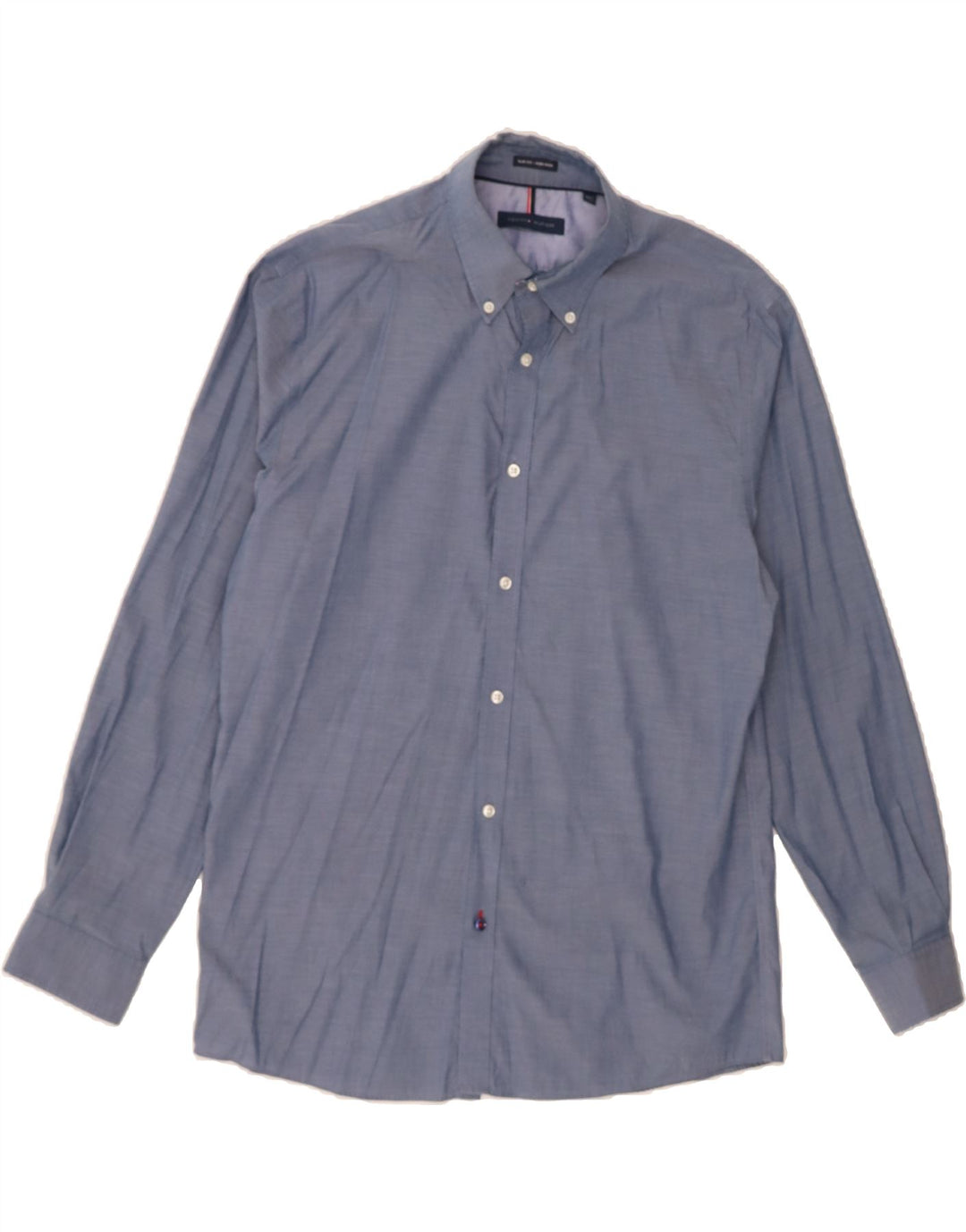 TOMMY HILFIGER Mens NON - IRON Slim Fit Shirt Size 16 Large Blue Vintage Tommy Hilfiger and Second-Hand Tommy Hilfiger from Messina Hembry 